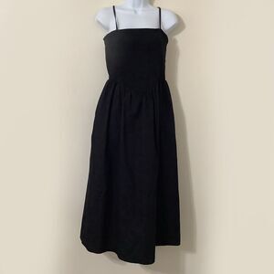 NWOT Japra Black Dark Feminine Cottagecore Smocked Top Babydoll Midi Dress M